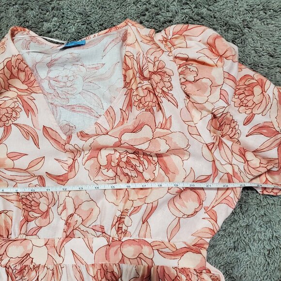 CeCe Linen Floral Peach White Belted Flowy Pink Cream V Neck Maxi Dress - XL - Picture 8 of 9